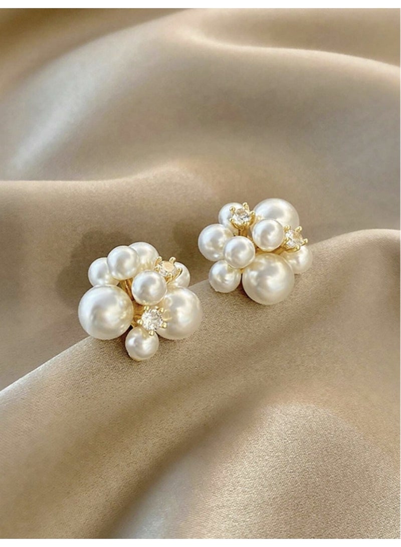 ڤيا أقراط لؤلؤية نسائية فاخرة بتصميم عنقودي راقٍ - Image 1